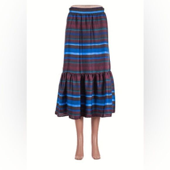Banana Republic Full skirt / lined - Striped Burgundy/ Blue/ Teal Size M - Picture 1 of 4